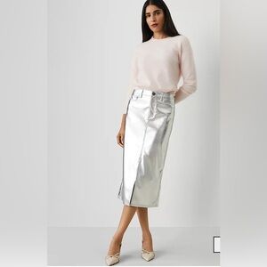 Ann Taylor Metallic Faux-Leather Column Midi Skirt Size 6 New With Tags